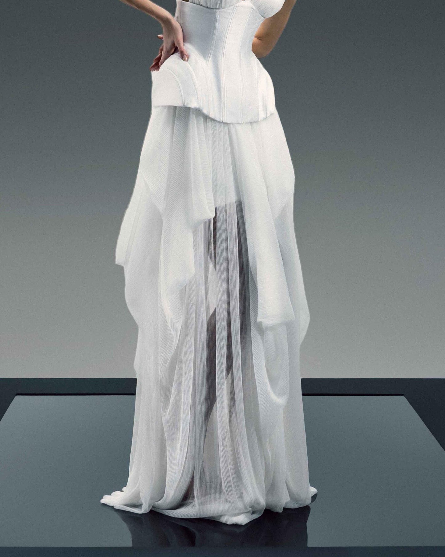 Mini Mikado Skirt with Voluminous Pleated Chiffon Overskirt
