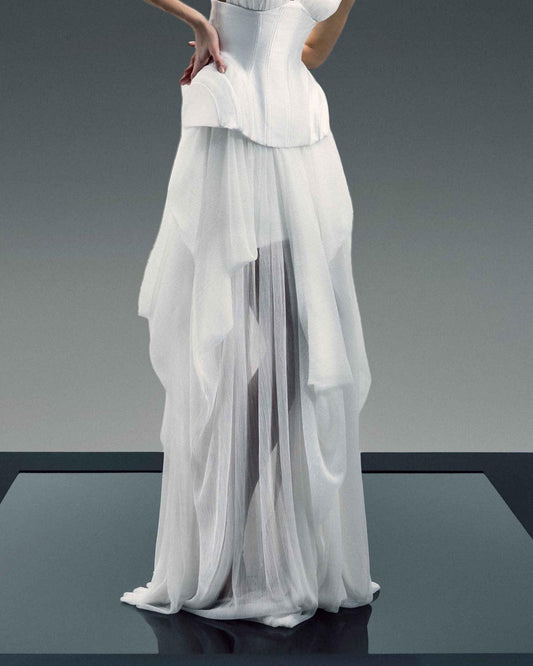 Mini Mikado Skirt with Voluminous Pleated Chiffon Overskirt
