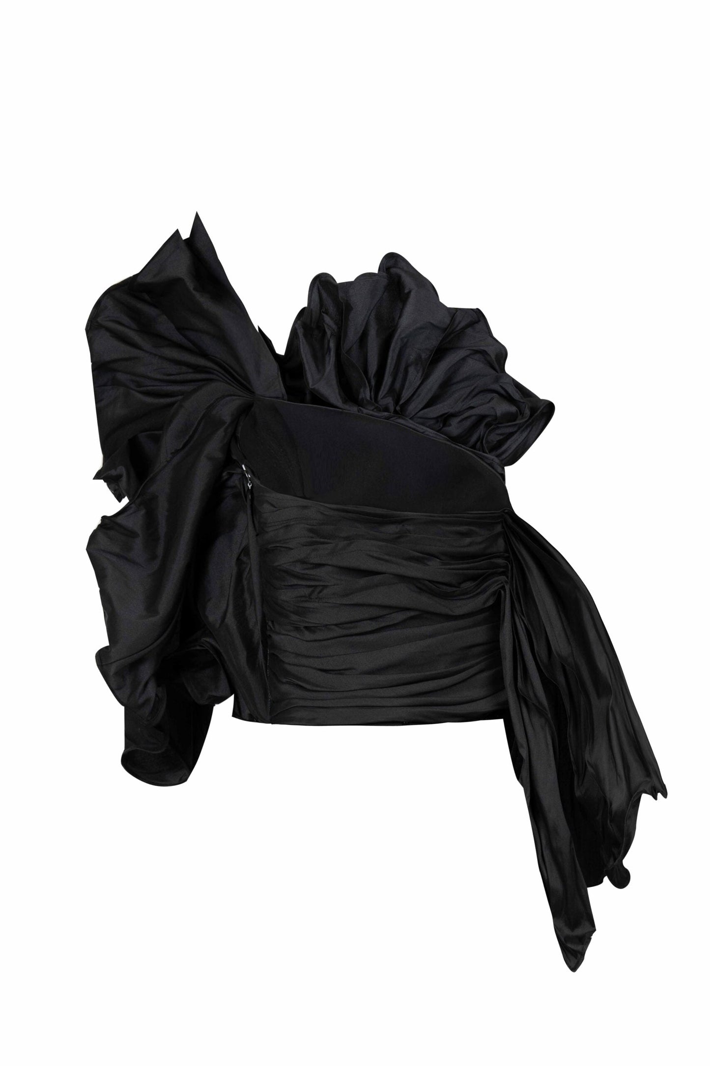 Voluminous Blooming Ruffles Taffeta Draped Top