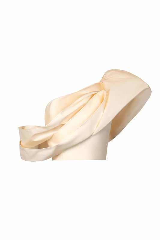 Sculptural Draping One-Shoulder Cream Taffeta Top