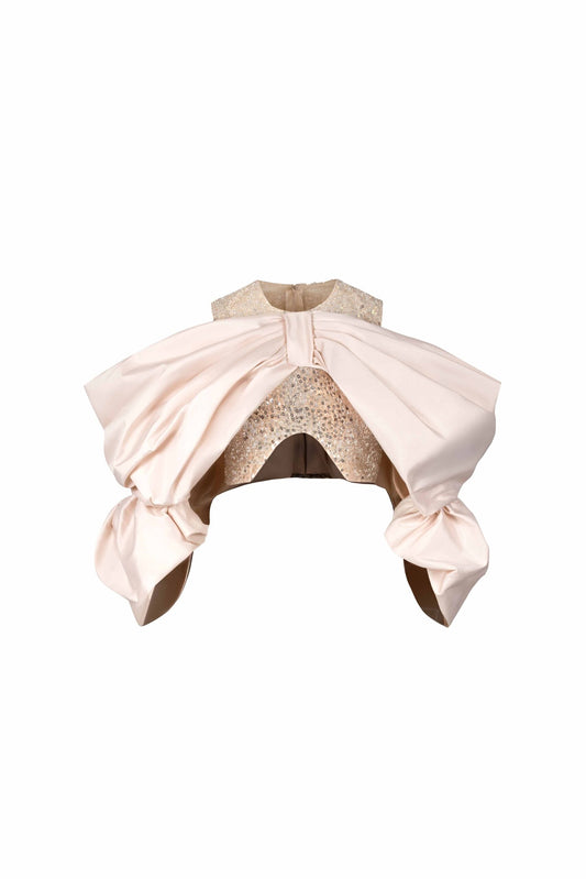 Oversized Bow Crop Top with Sequined Bodice