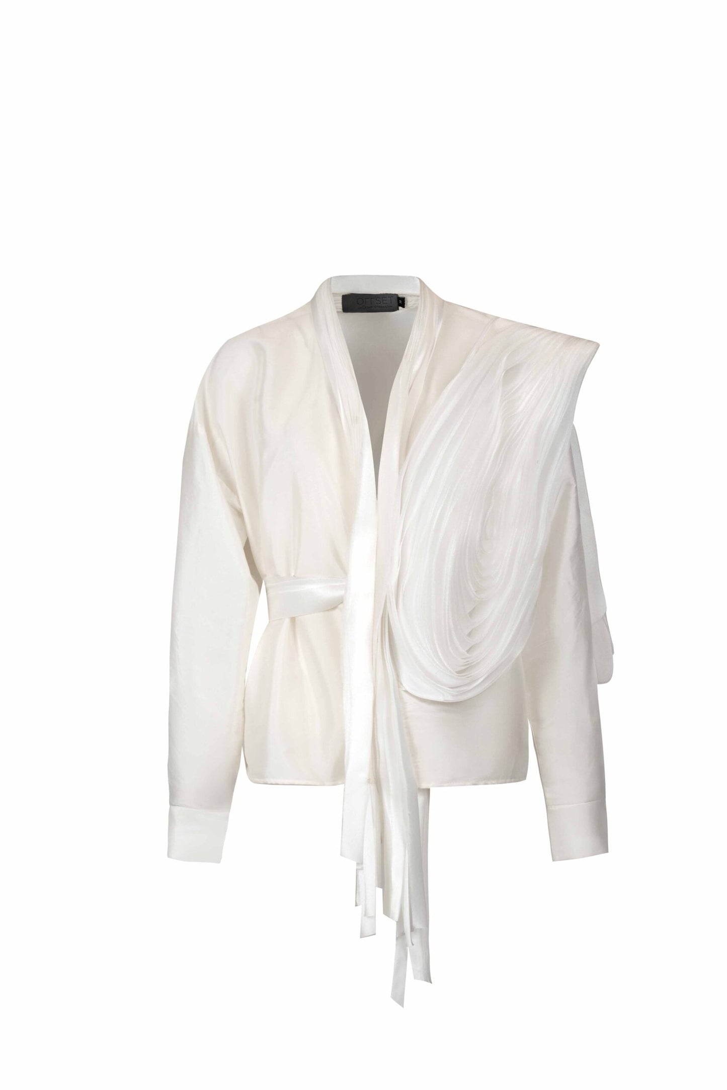 Off-White Taffeta Blouse with Voluminous Organza Manipulation