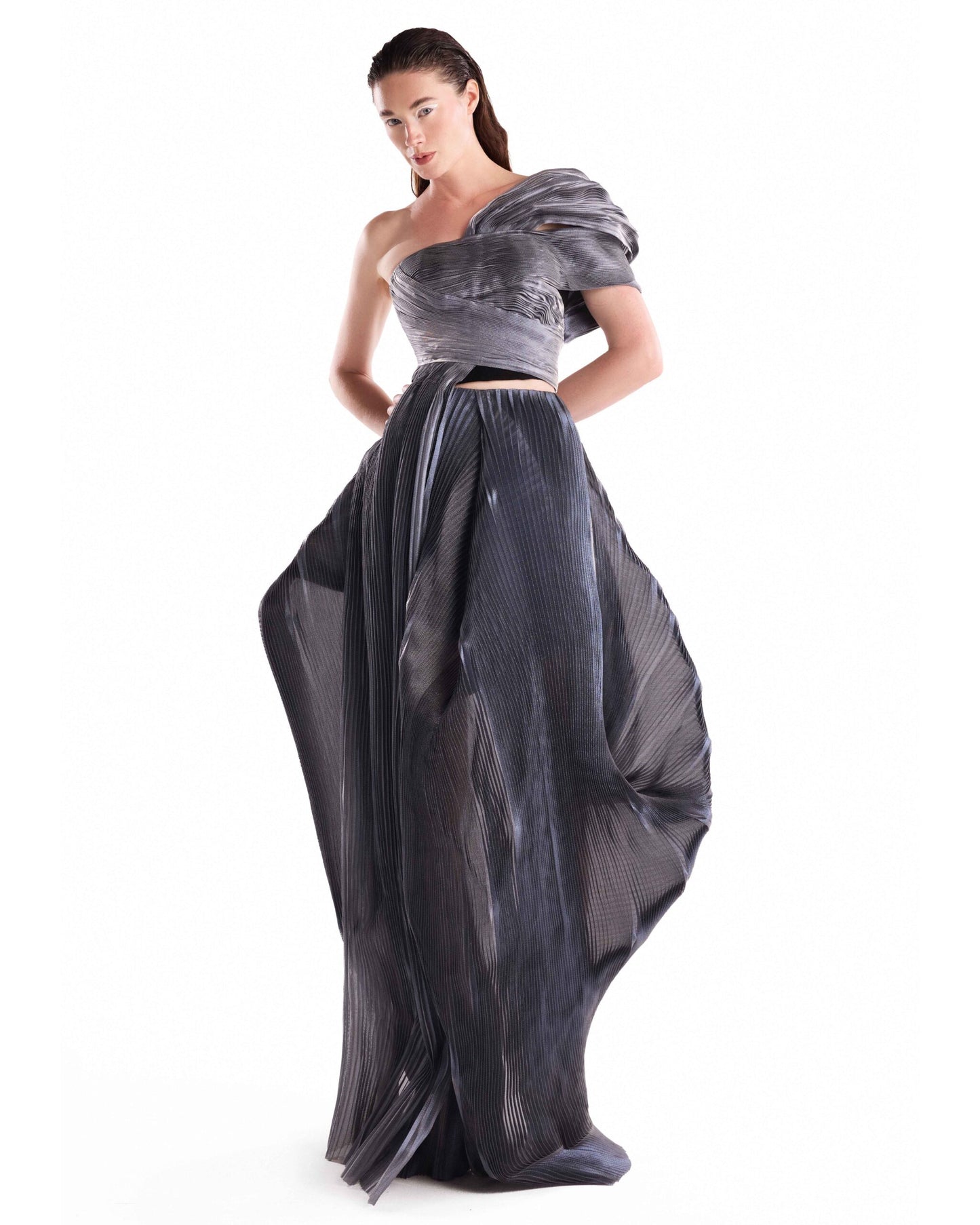 Moonlit Silver Plissé Organza Skirt