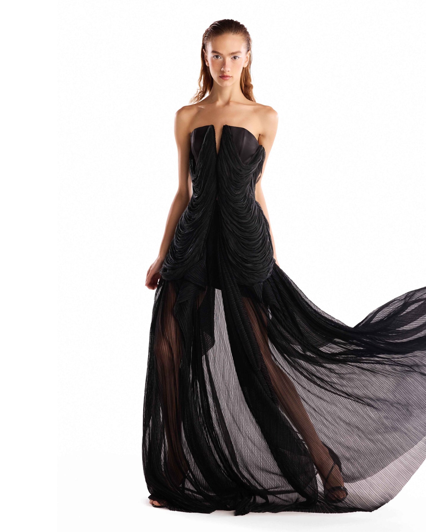 Luminous Black Tulle Plissé Skirt