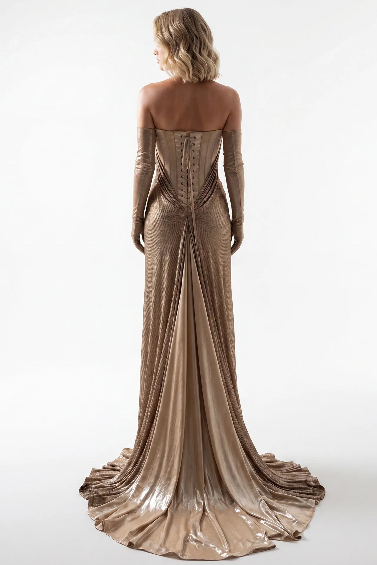 Corset Gown with Metallic Train