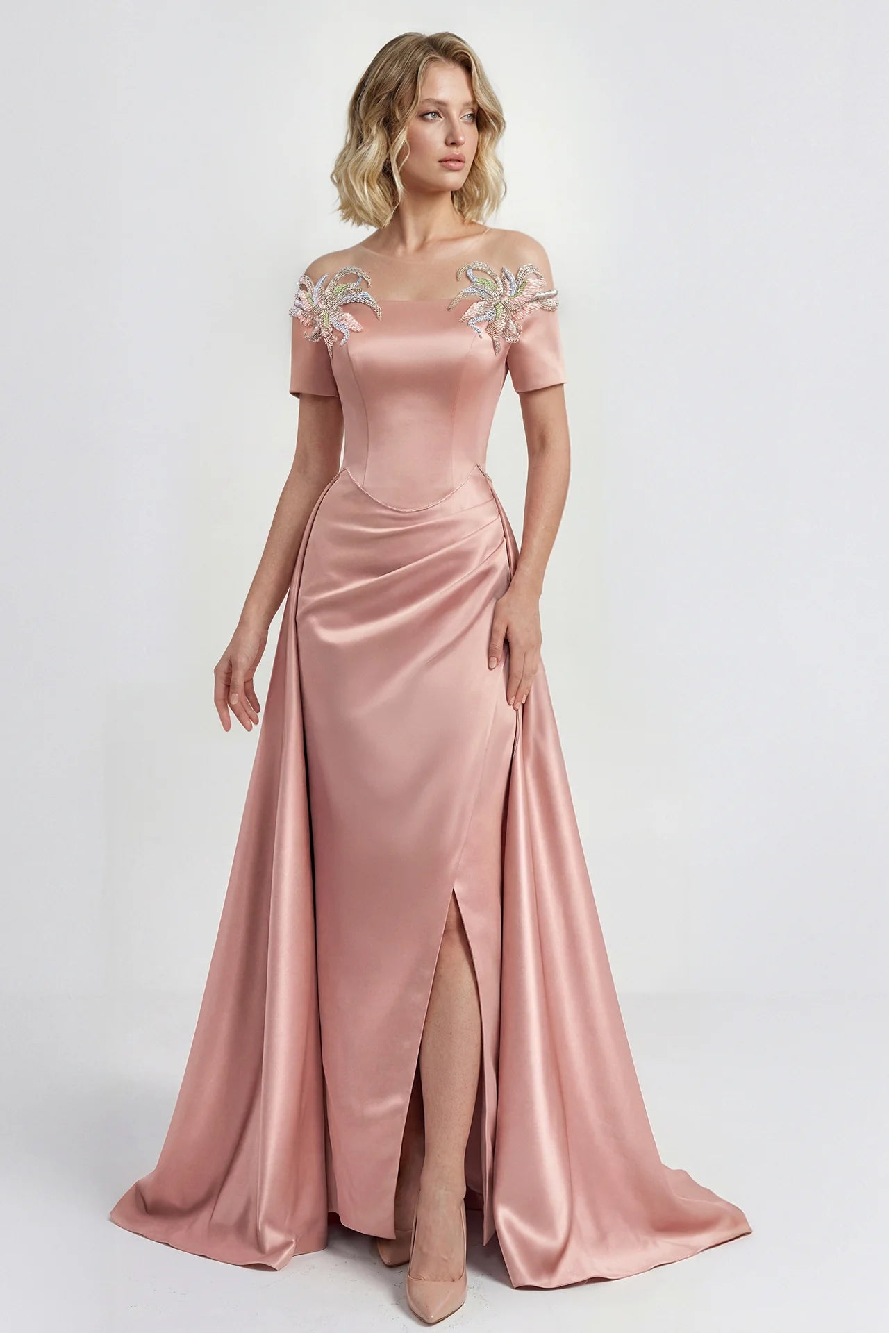 Off-Shoulder Embroidered Corset Gown