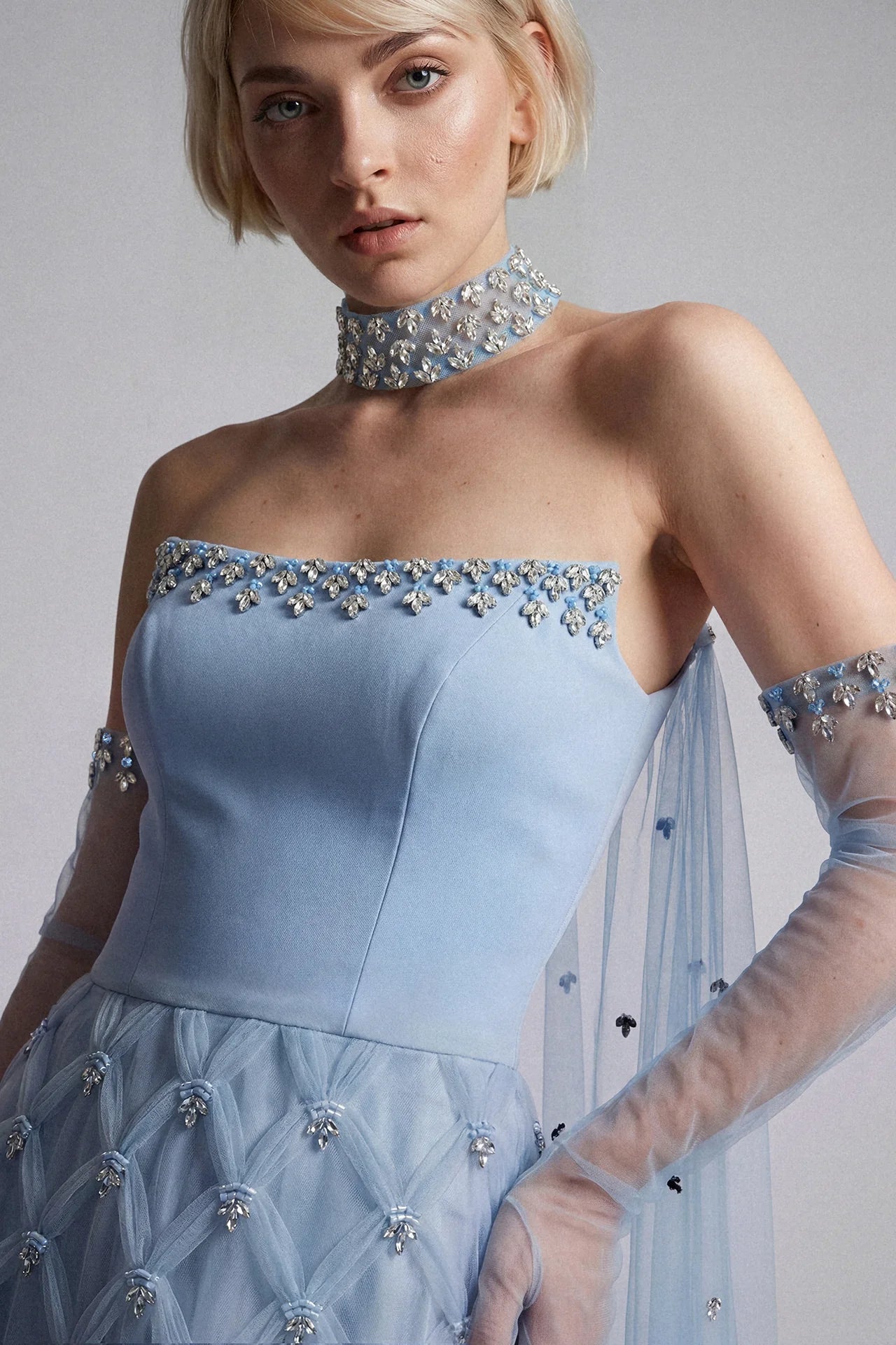 Geometric Swarovski Embroidered Column Gown