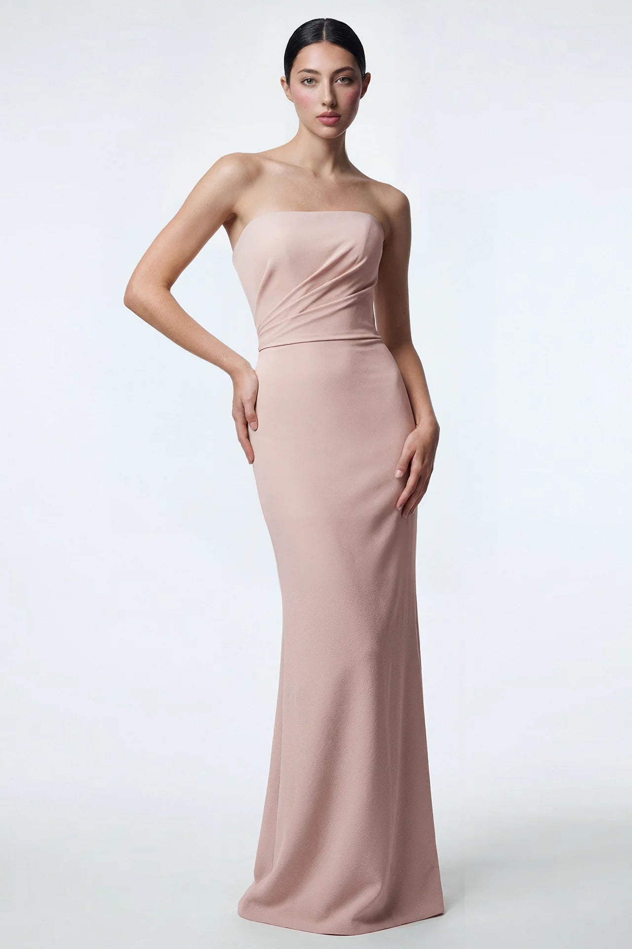 Strapless Draped Gown with Floral Capelet