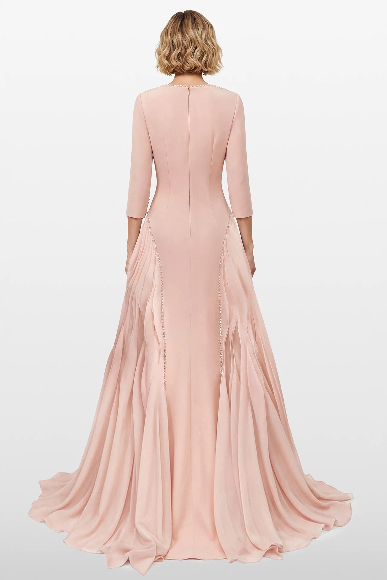 Deep V Column Gown with Draped Side Panels