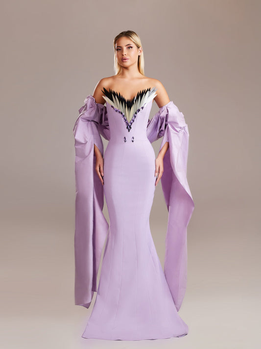 Mermaid Silhouette with Caped Off-The-Shoulder Sleeves