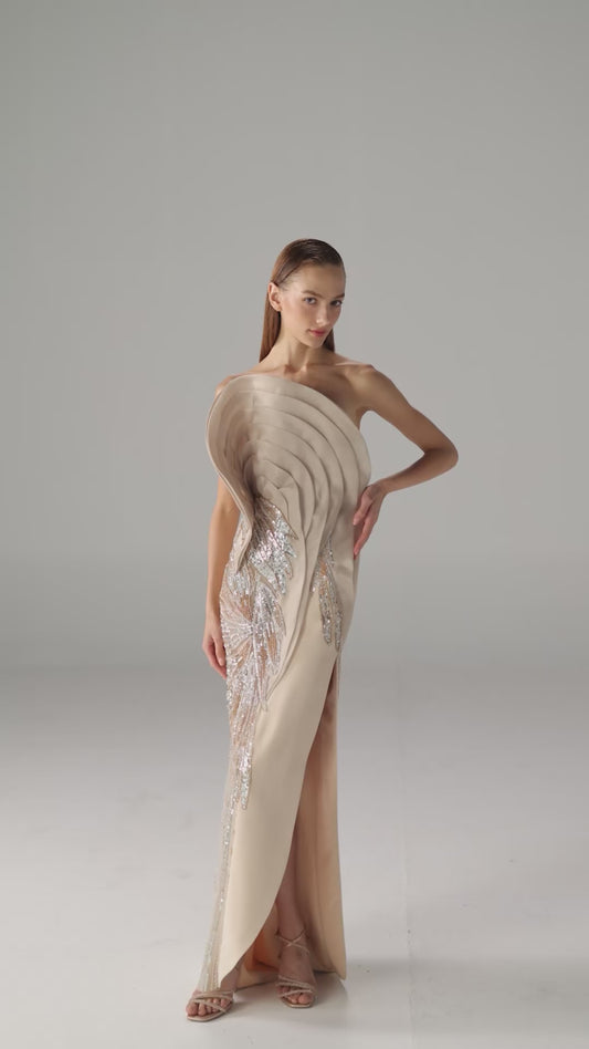 The Poetry of Form in a Nude High Slit Gown
