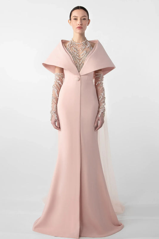 Hand-Embroidered Gloves and Crepe Mermaid Dress